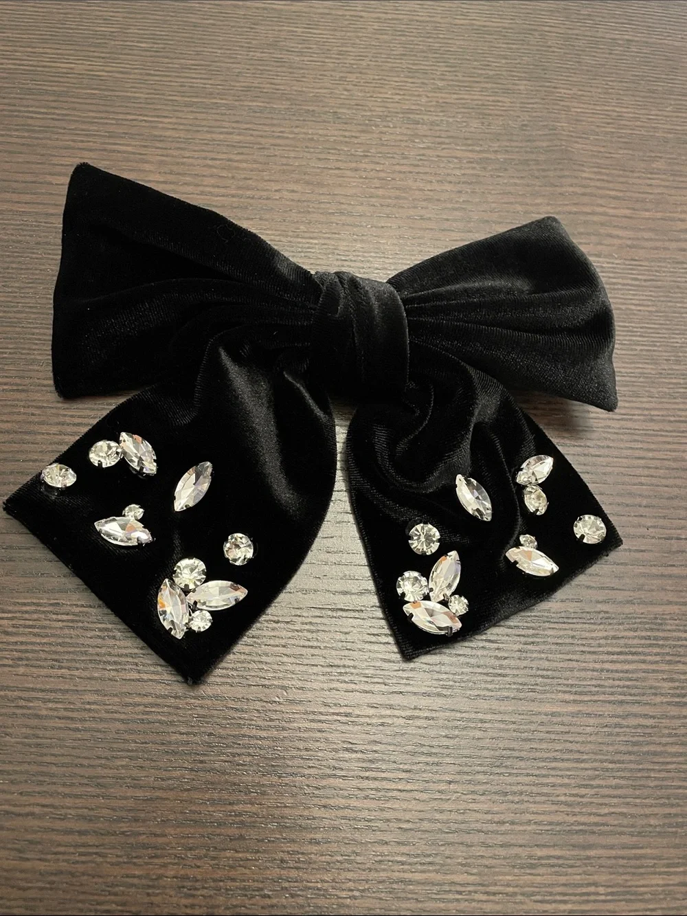 LOFT Black Velvet Bow Hair Clip with Crystal Embellishments